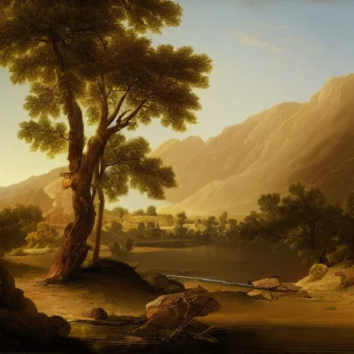 Image similar to the once mighty city of charn, desert oasis, asher brown durand