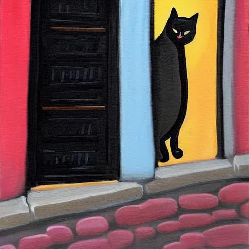 Prompt: A lonely black cat in the middle of an alleyway 🎨🖌️