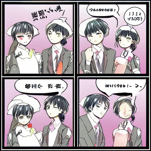 Prompt: japanese four panel 4koma manga comedy shoujo manga