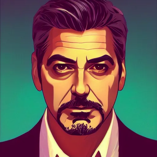 Prompt: George Clooney as Tony Stark, ambient lighting, 4k, alphonse mucha, lois van baarle, ilya kuvshinov, rossdraws, artstation