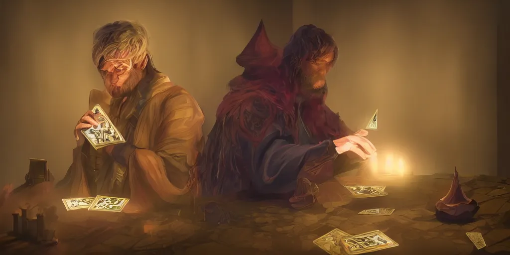 Image similar to wizard shuffling cards, cardistry, fantasy, digital art, soft lighting, concept art, 8 k