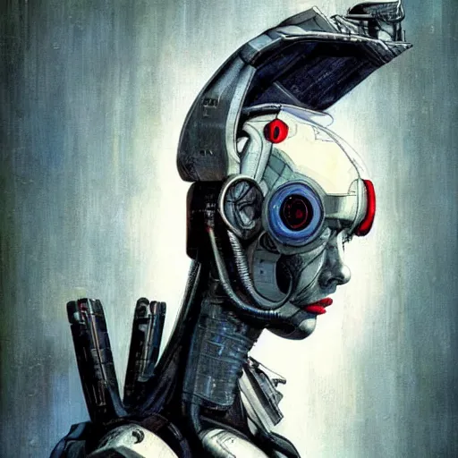 Image similar to Digital portrait of a cyborg from Ghost in the shell by Enki bilal and Salvador Dali, cyberpunk, impressive perspective, aesthetic, masterpiece