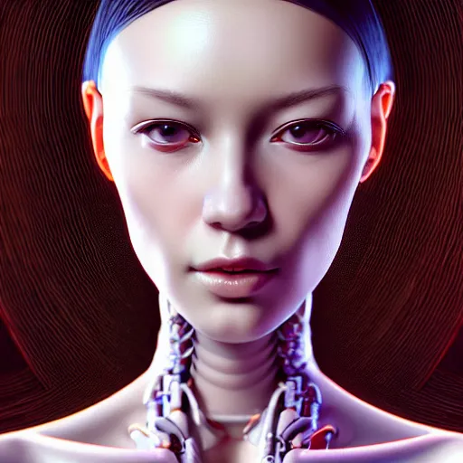 Image similar to an extremely detailed digital painting of a highly complex humanoid android woman with intricate exposed cybernetic modifications, art by ilya kuvshinov, trending on cgsociety, computer art, ilya kuvshinov, artstation hd, artstation hq, photo realistic, hyperrealism, soft light, cinematography photo, ray tracing, unreal engine 5, 8 k, medium shot