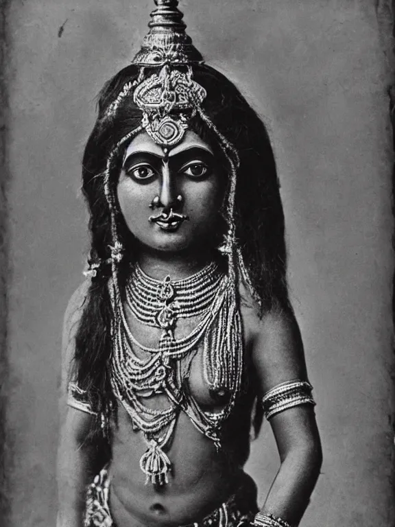 Prompt: portrait of Hindu Goddess Kali, ww1 photo, grainy, high detail, high resolution,