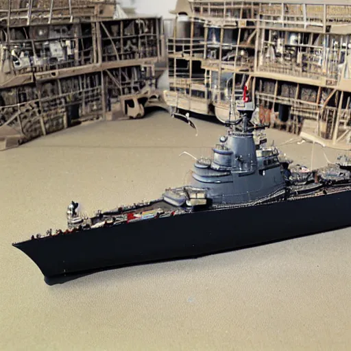 Image similar to close photo of the scale model kit of ww2 japanese battleship kongou, realistic photo