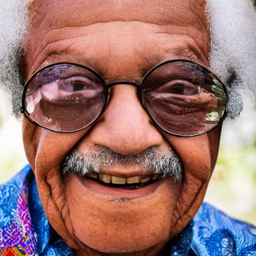 Prompt: old tim maia brazillian singer at age 9 0 years old, color ( sony a 7 r iv, symmetric balance, polarizing filter, photolab, lightroom, 4 k, dolby vision, photography award ), vogue, perfect face