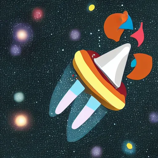 Prompt: spaceship shaped like an ice cream cone flying through space