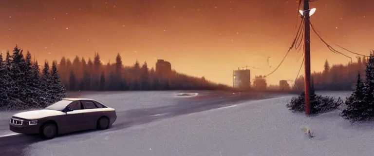 Prompt: Audi A4 B6 Avant (2002), a gritty neo-noir, dramatic bright lighting, cinematic, establishing shot, extremely high detail, photorealistic, cinematic lighting, artstation, by simon stalenhag, Snowy italian road, Snowy Alps, car crash, At night, Poets of the Fall - Late Goodbye