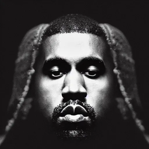 Prompt: a ( ( chiaroscuro lighting portrait ) ) of kanye west ( ( ( ( ( dressed as teddy bear mascot ) ) ) ) ), black background, portrait by julia margaret cameron, shallow depth of field, 8 0 mm, f 1. 8