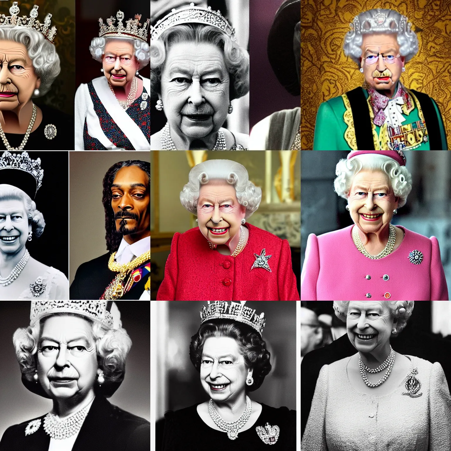 Prompt: a mix between queen elizabeth ii and snoop dogg