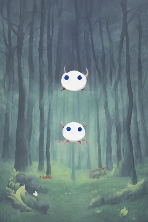 Image similar to A cute little monster in a misty forest art style by Mariko Mori, 4k, 8k