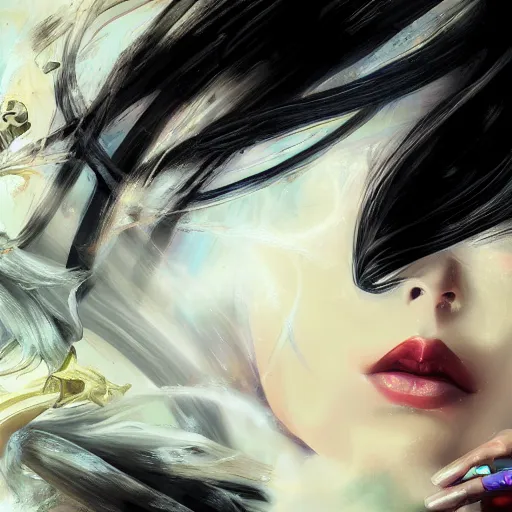 Prompt: bayonetta, digital painting, expressionistic, intricate detail, meticulous brush strokes, genius composition, masterpiece, work of art, 4 k wallpaper