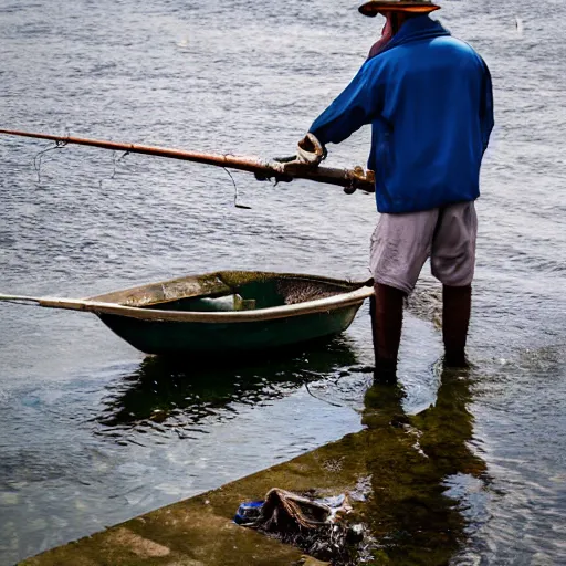 Image similar to photo of fisherman fishing next to the river, 4k, hq, high details, award winning photography