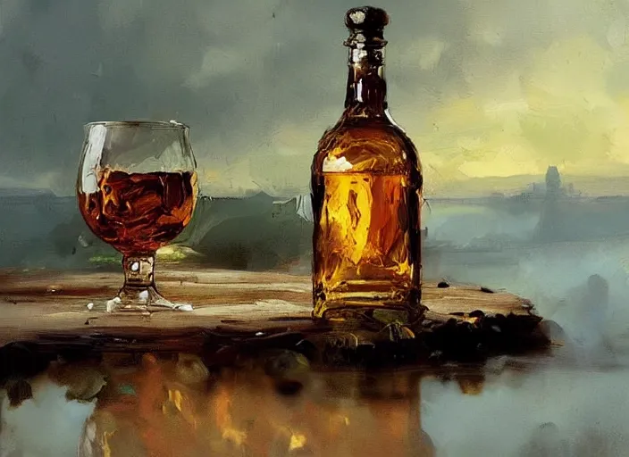 Image similar to palette knife, impasto oil painting of whiskey bottle, thick paint brush strokes, art by anders zorn, wonderful masterpiece by greg rutkowski, beautiful cinematic light, american romanticism by greg manchess, creation by tyler edlin