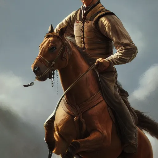 Prompt: portrait of a man riding a horse, elegant, highly detailed, oil painting, artstation, concept art, matte, sharp focus, illustration