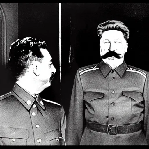 Image similar to stalin uses burger as a head wardrobe