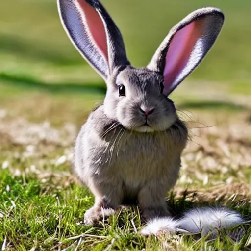 Prompt: an adorable disk bunny creature with heart patters on its fur