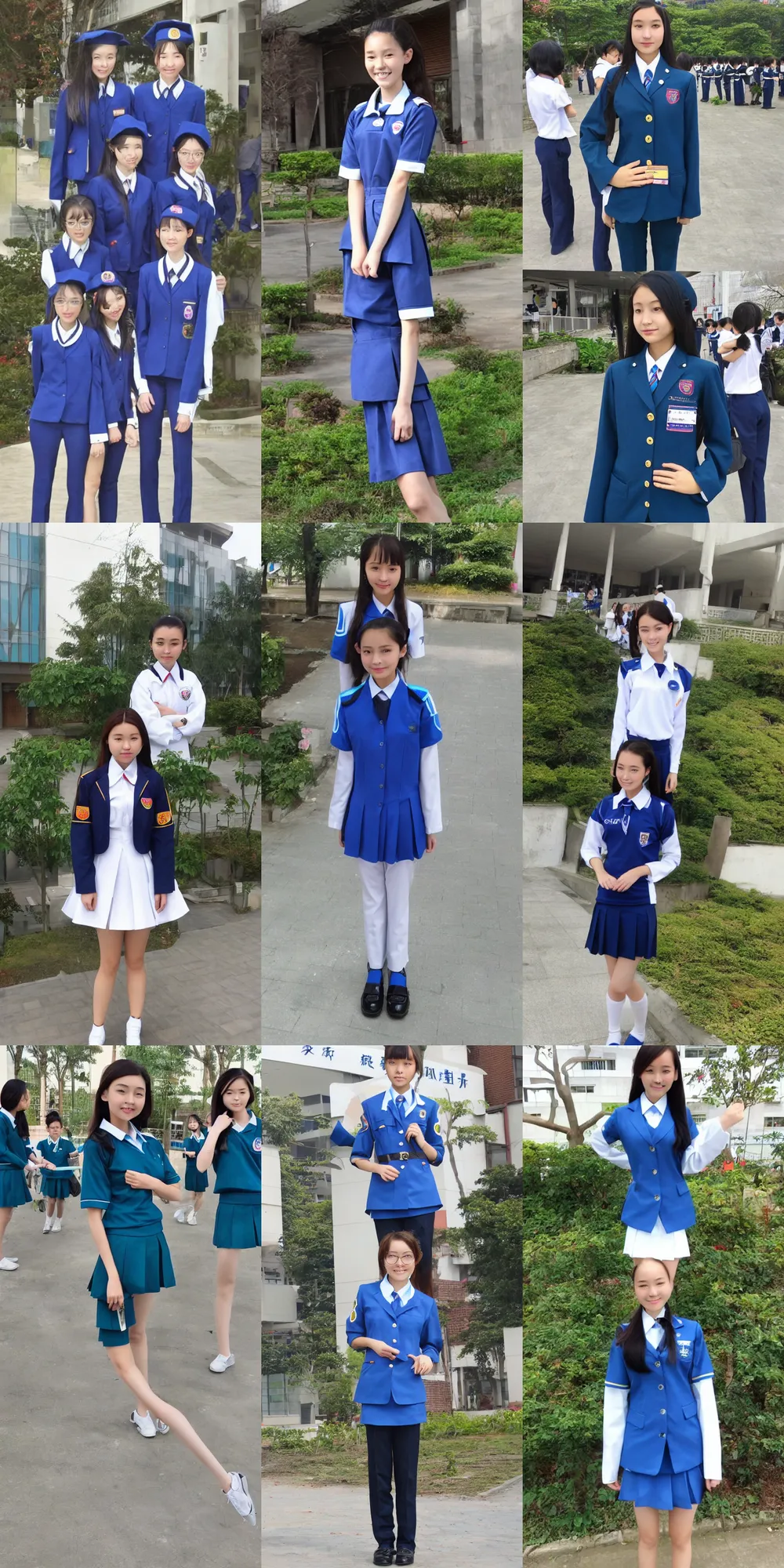 Prompt: the whole body picture of a super beautiful girl wear the shenzhen school uniform, from china, surreal