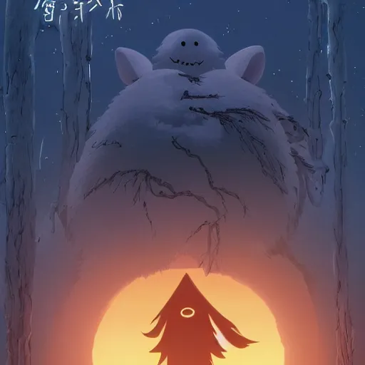 Prompt: ghost creature sitting on the tree in the night made by studio ghibli, detailed, high quality, 8 k, smooth