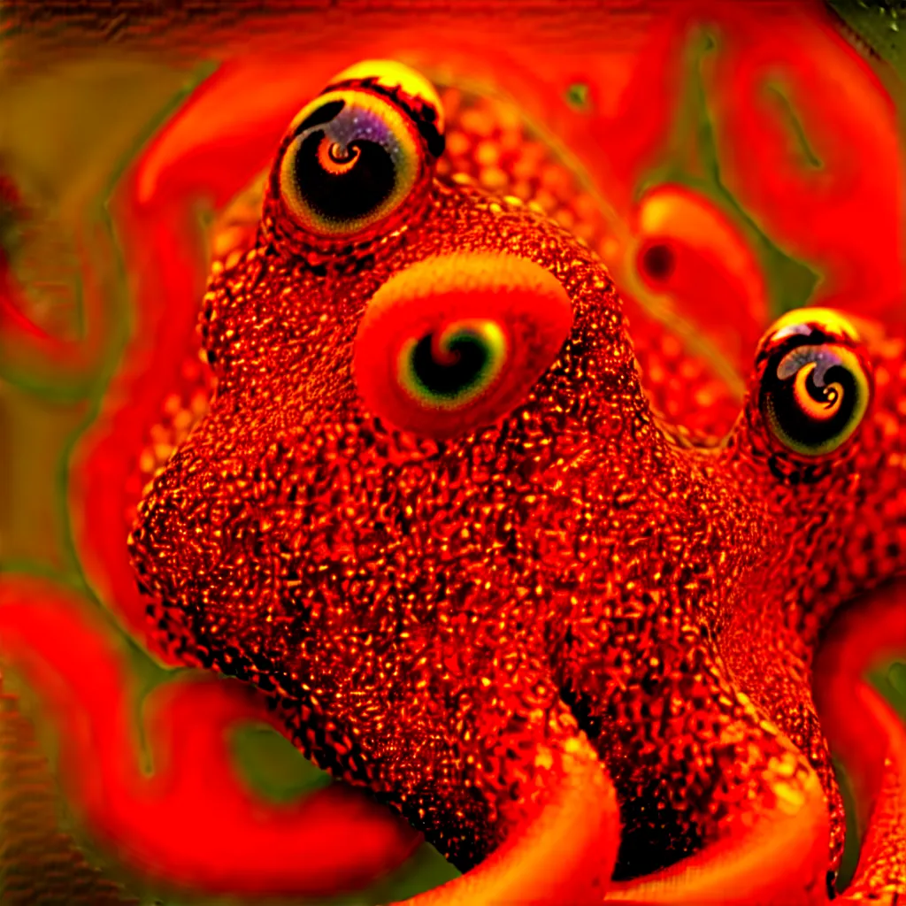 Image similar to fiery whimsical emotional eyes cephalopod, in a photorealistic macro photograph with shallow dof