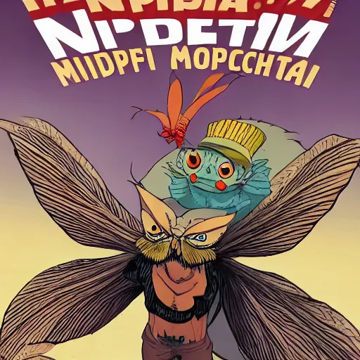 Prompt: ripped physique winged man Norm MacDonald disguised as a mothra whilst wearing a traffic cone hat cliff chiang roc upchurch brian k. vaughan vanesa r. del ray joelle jones mike mignola