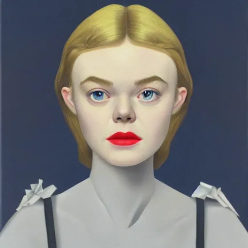 Image similar to portrait of Elle Fanning by René Magritte in the style of Fallout 3