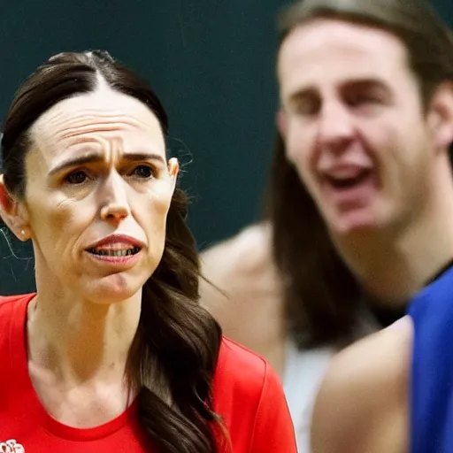 Prompt: jacinda ardern playing basketball with christopher luxon's head