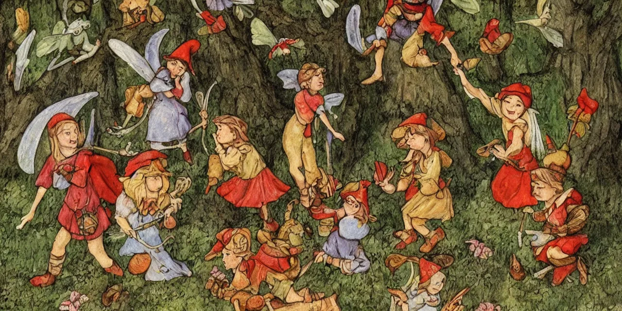 Image similar to medieval folktale fairies and toadstools