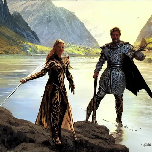 Image similar to the lady of the lake gives excalibur to king arthur by craig mullins and james gurney