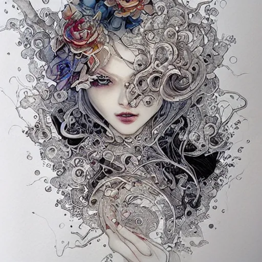 Prompt: pour painting art, watercolor, pen and ink, intricate lines, elegant, extreme detail, smooth, sharp focus, art by james jean, ross tran