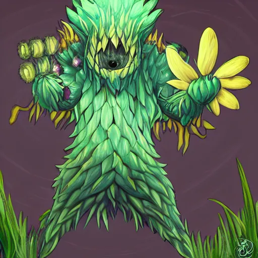 Prompt: A fierce plant monster with amber eyes, trending on art station