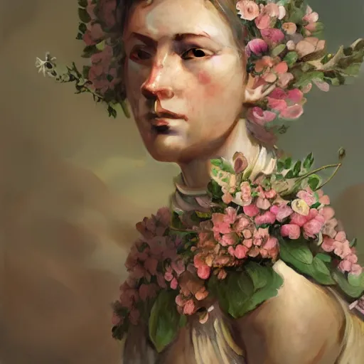 Prompt: a floral human, self - portrait!!!!, beautiful photorealistic imagery, soft lighting, soft atmosphere, 4 k, 8 k, trending on artstation, cgsociety contest winner, illustrated by greg rutkowski and shot by jimmy nelson