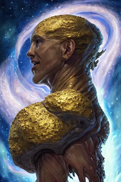 Image similar to beautiful oil painting with high detail of a wise Space ent((((Melting))))) made of stars and plasma, hybrid from dungeons and dragons and art direction by James Cameron ;by artgerm; wayne reynolds art station; cinematic quality character render; low angle; ultra high quality model; production quality cinema model