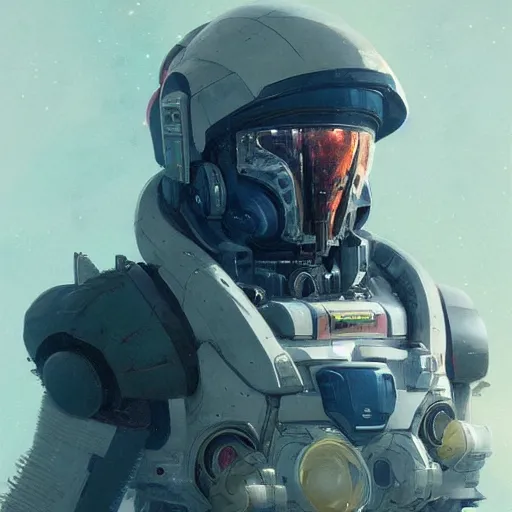 Image similar to a beautiful portrait of a space bounty hunter by katsuhiro otomo and greg rutkowski trending on artstation