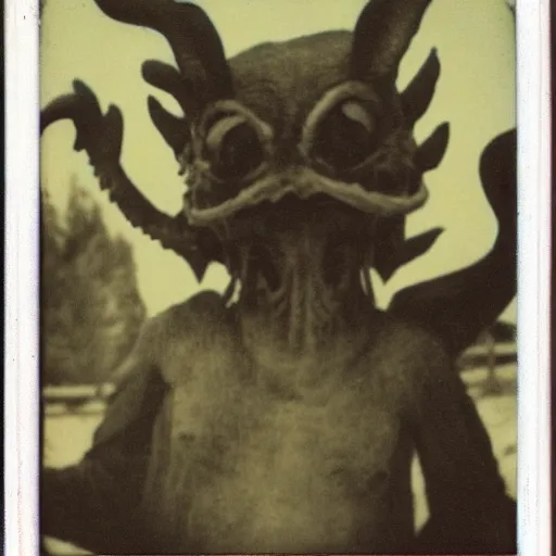 Image similar to an old polaroid of a creepy monster