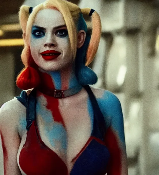 Image similar to harley quinn in star wars, movie still frame, hd, remastered, film grain, cinematic lighting