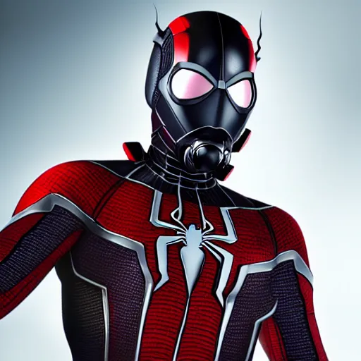 Image similar to characters portrait of Antman mixed with Spiderman, merged character, 4k, highly detailed, cinematic lighting