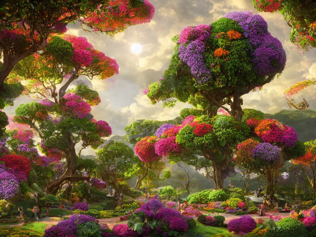 beautiful fantasy flower garden, saturated, detailed