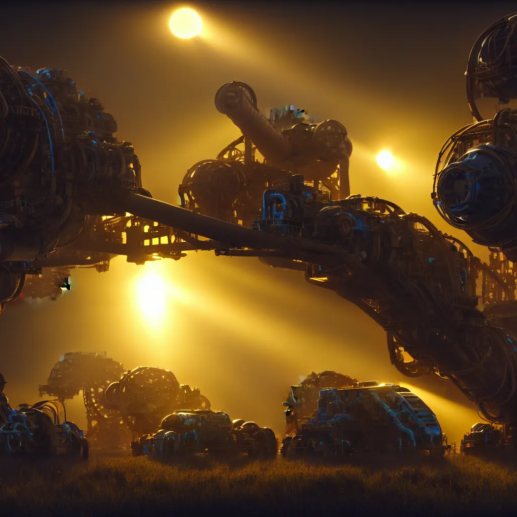 Prompt: factorio, automation, pollution, machina, soft cyan lighting, close up, crepuscular rays, realistic octane render, 8k, ultra detailed, concept art, painted by gaston bussiere