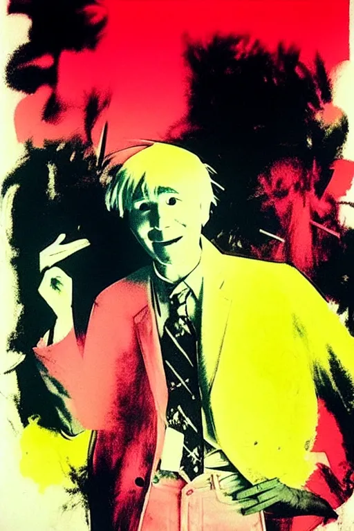 Image similar to ( ( ( ( ( a man happiness on the garden ) ) ) ) ) by andy warhol and bill sienkiewicz!!!!!!!!!!!!!!!!!!!!!!!!!!!!!!