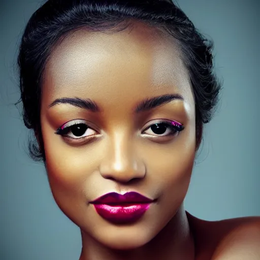 Image similar to Dark-skinned woman, Eva Langoria style, she has pink lips, portrait, Repin style