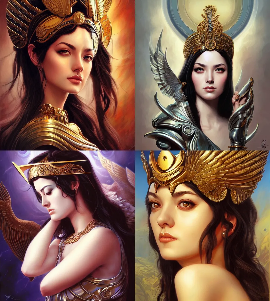 Prompt: athena, goddess of wisdom, drawn by artgerm, digital artwork by karol bak and rhads