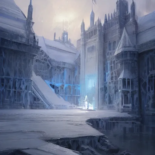 Prompt: Palace made of ice, concept art, by Greg Rutkowski, artstation