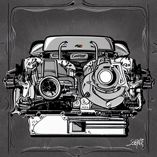 Image similar to car engine, car parts concept, card, comic page
