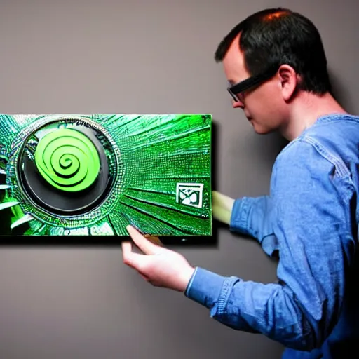 Prompt: A photo of a thief stealing two expensive and fresh NVIDIA GPUs - contest-winning artwork