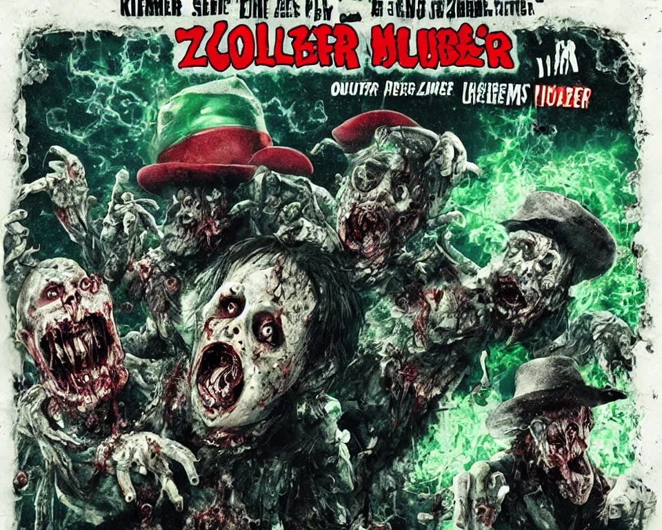 Image similar to a horror movie poster for Killer Zombies Leprechauns From Outer Space