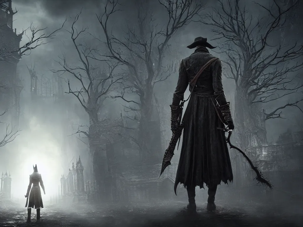 Image similar to bloodborne 2, dark, nighttime, victorian england style, horror, grotesque, serene, haunting, heavy atmosphere, claustrophobic, insanity, High Definition detail, 8K