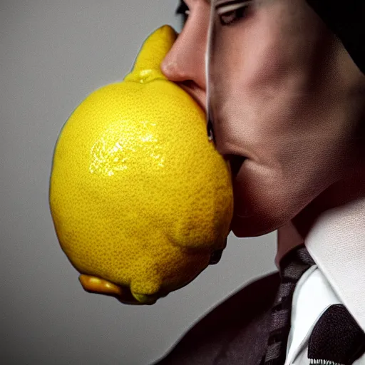 Image similar to A lemon wearing a suit and tie, full body portrait, vintage photo, ultra detailed, creative, dynamic lighting, cinematic, trending on art station