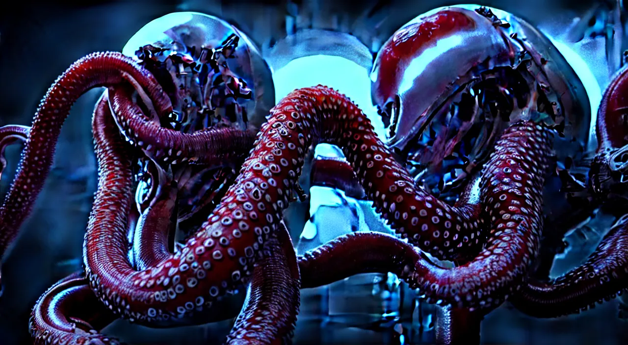 Image similar to gary busey, tentacles, horror video game, sci fi horror, alien ( 1 9 7 9 ), body horror, unreal engine, octane render, depth of field, cycles render, hd