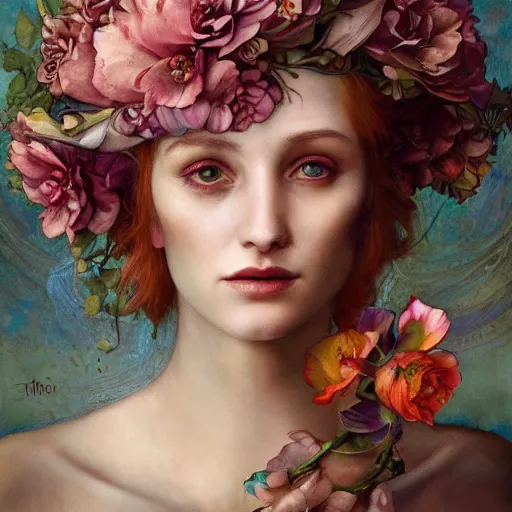 Prompt: flower queen, by annie swynnerton and tino rodriguez and tom bagshaw, dramatic lighting, floral tattoos, rich colors, smooth sharp focus, extremely detailed, adolf wolfli